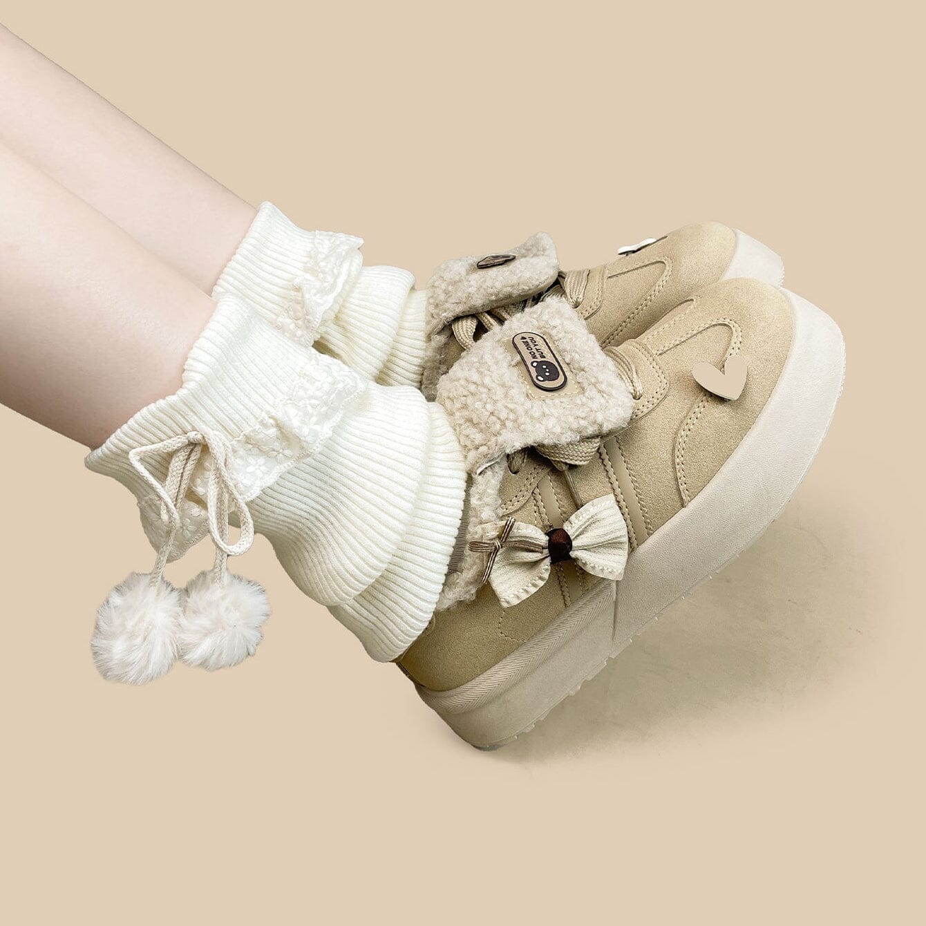 *CLEARANCE* Loving Bear Chunky Beige Foldover Shoes - Women's - Image 4