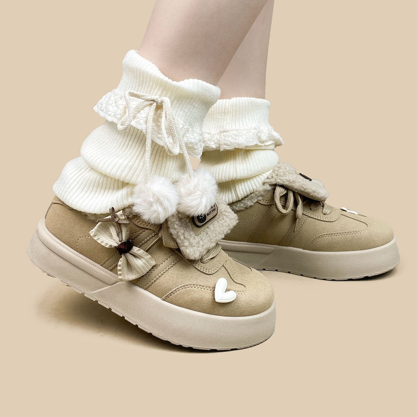 *CLEARANCE* Loving Bear Chunky Beige Foldover Shoes - Women's - Image 5