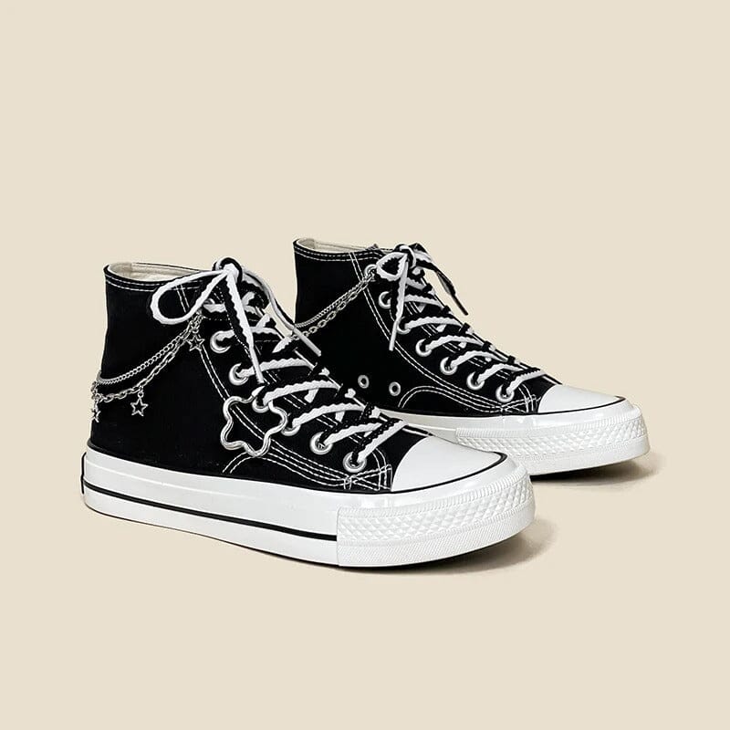 Starry Night Black High Top Canvas Shoes - Unisex - Image 5