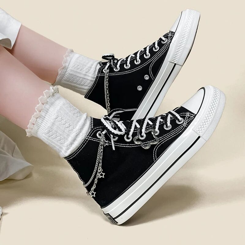 Starry Night Black High Top Canvas Shoes - Unisex - Image 3