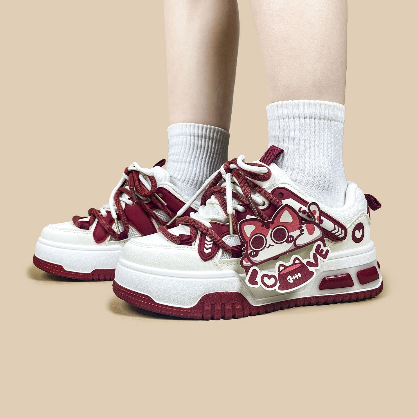 Sweetheart Meow Chunky Casual Red Sneakers – Unisex - Image 10