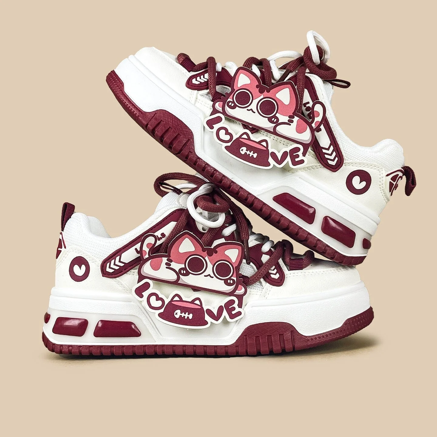 Sweetheart Meow Chunky Casual Red Sneakers – Unisex - Image 2