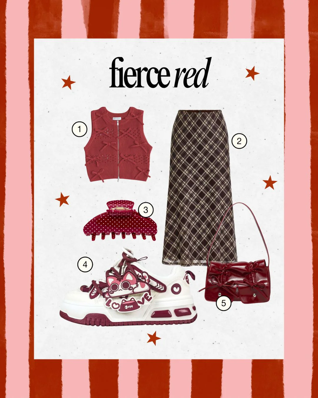 Sweetheart Meow Chunky Casual Red Sneakers – Unisex - Image 3