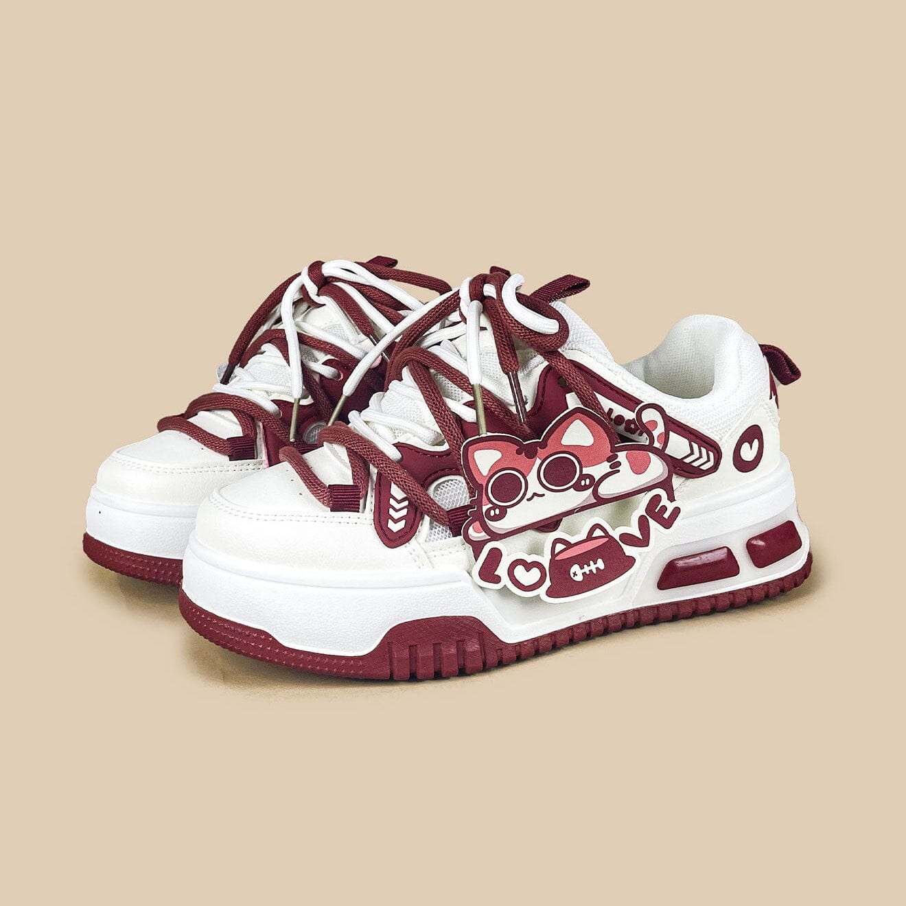 Sweetheart Meow Chunky Casual Red Sneakers – Unisex - Image 4
