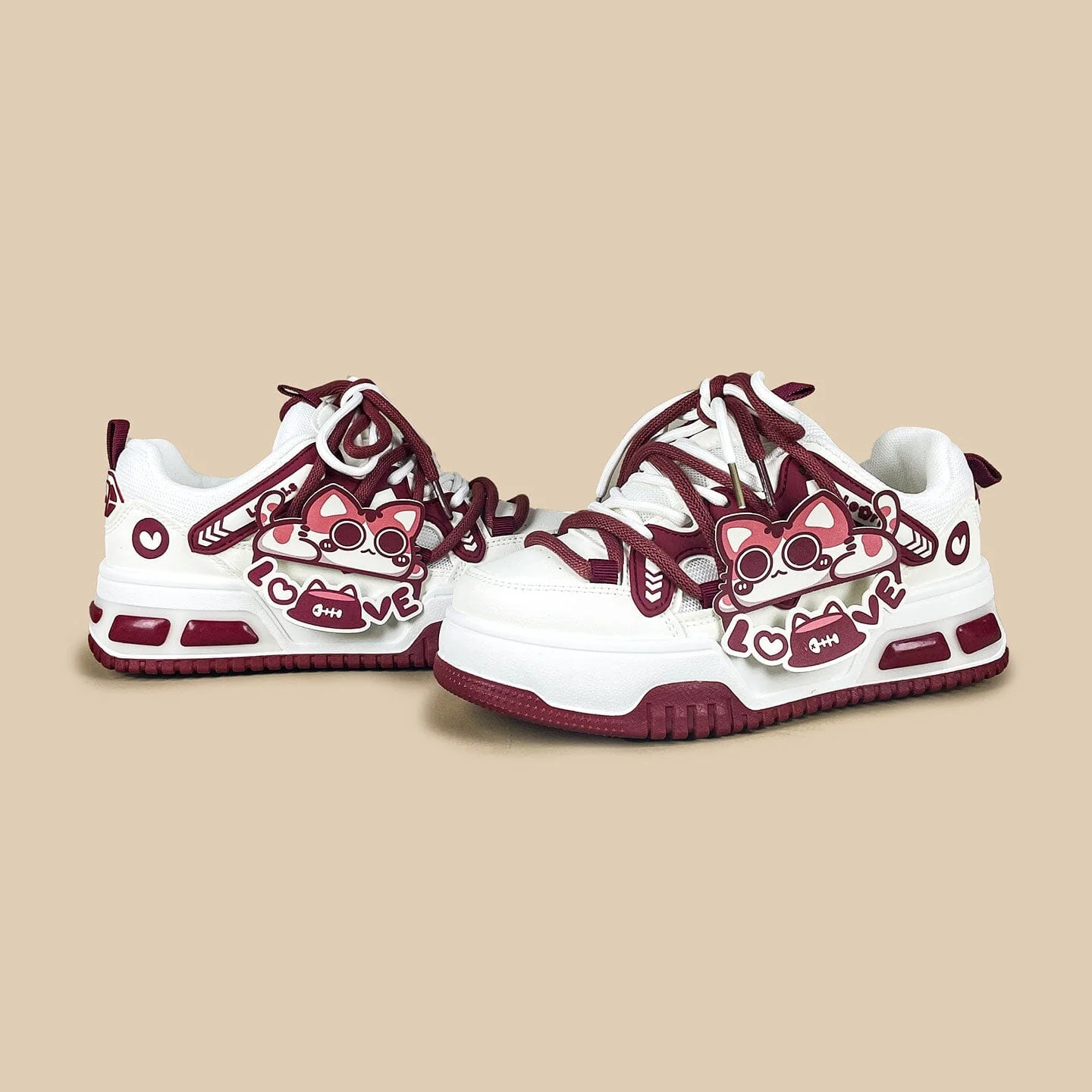 Sweetheart Meow Chunky Casual Red Sneakers – Unisex - Image 5