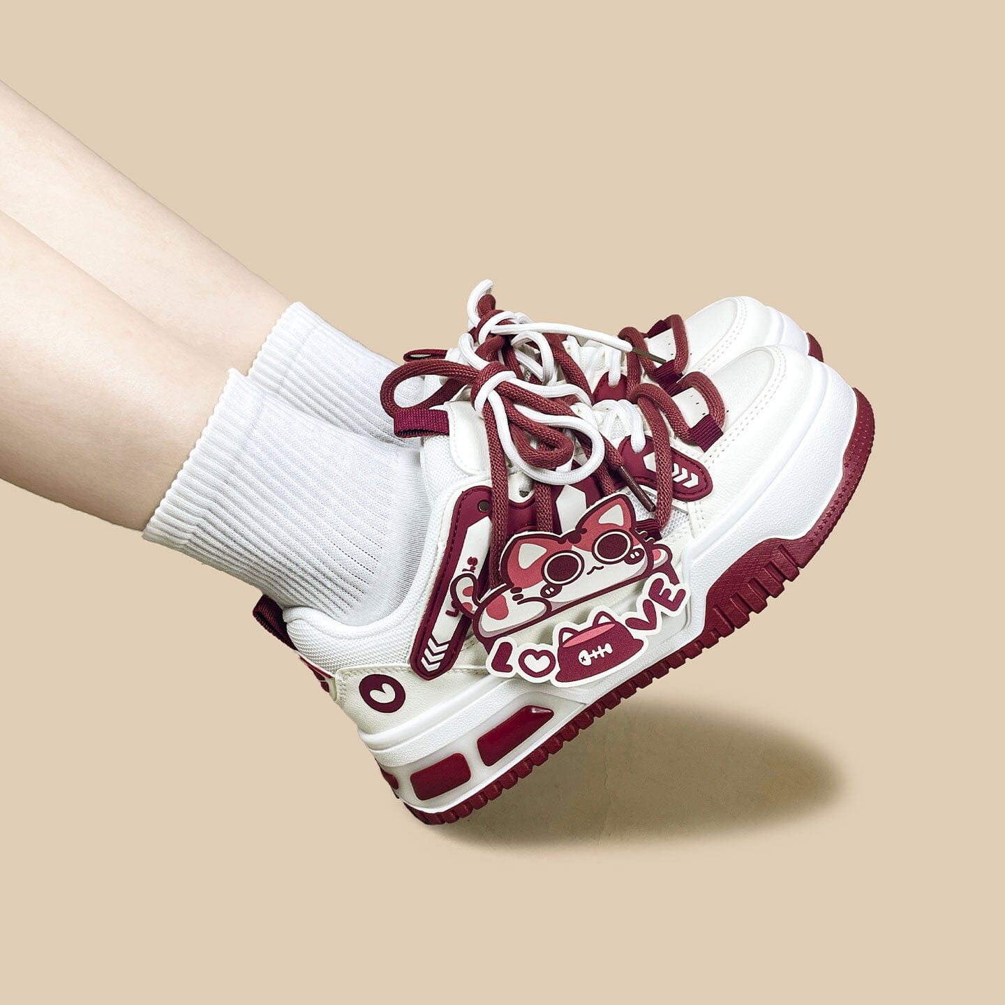 Sweetheart Meow Chunky Casual Red Sneakers – Unisex - Image 8