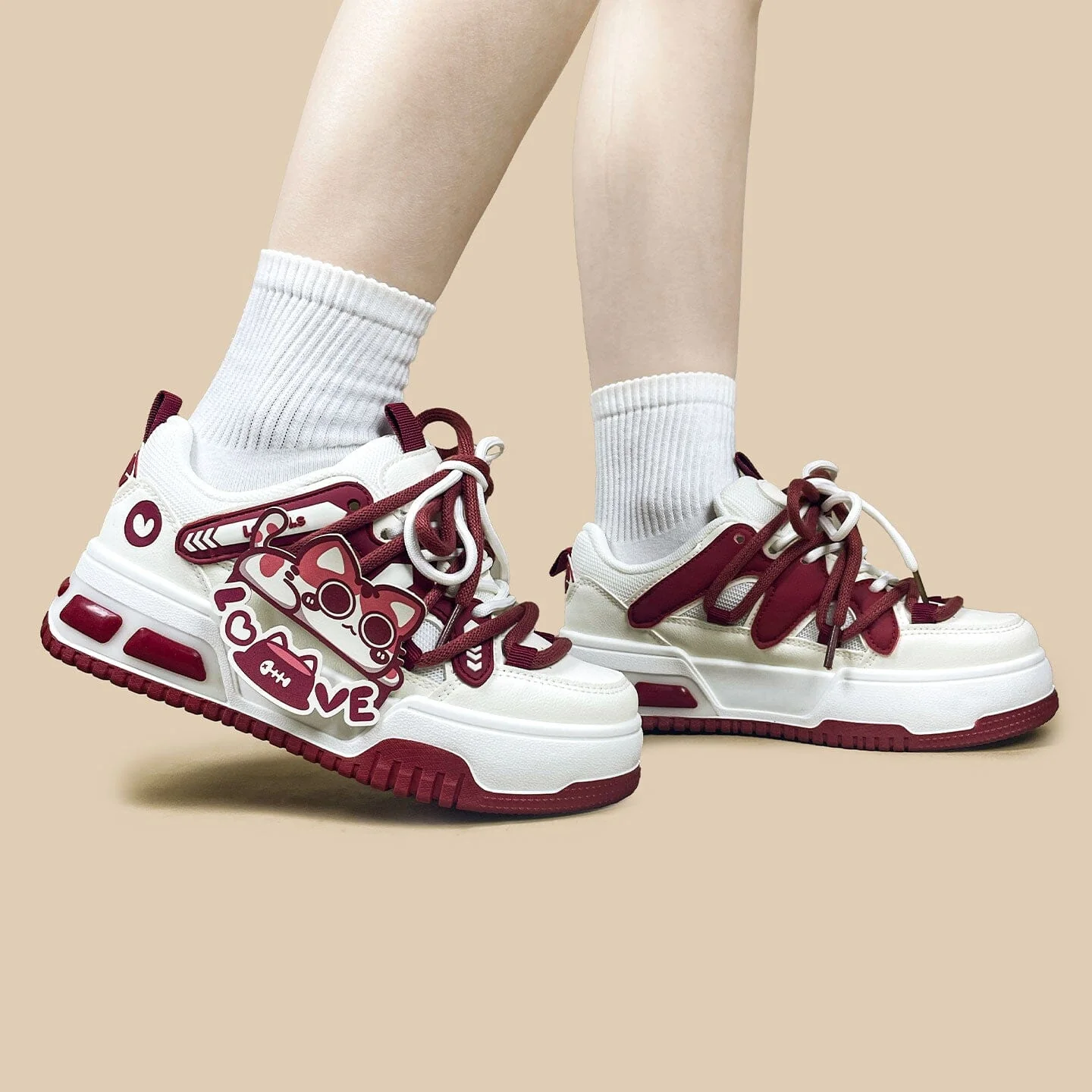 Sweetheart Meow Chunky Casual Red Sneakers – Unisex - Image 9