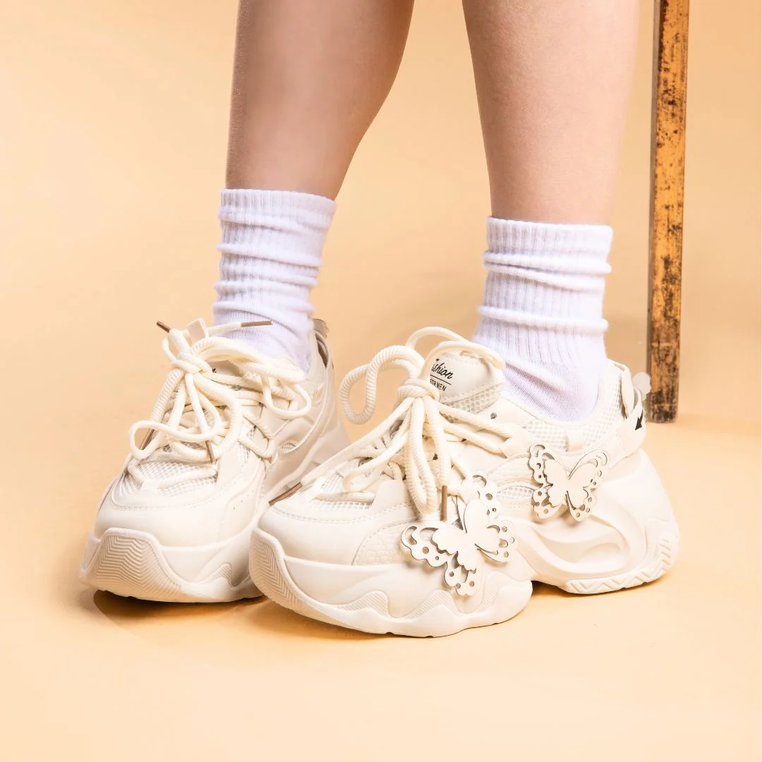 Ultra Chunky Sole Lovely Butterfly White Sneakers - Unisex - Image 7