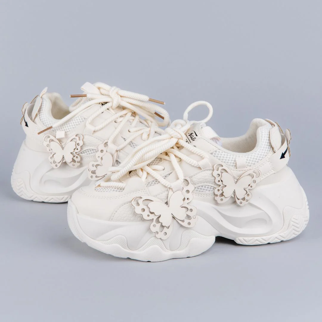 Ultra Chunky Sole Lovely Butterfly White Sneakers - Unisex - Image 3