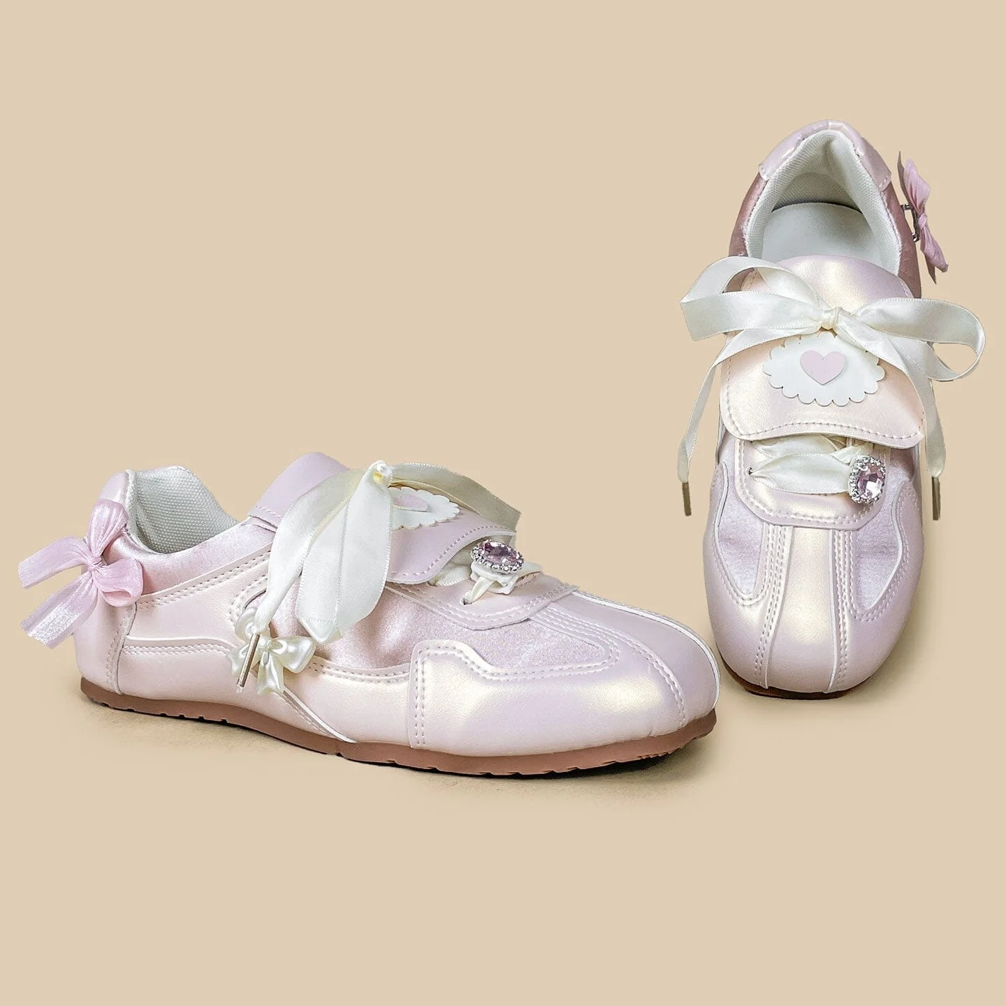Coquette Porcelain Blush Pink Bow Charm Sneakers - Women's - Image 10