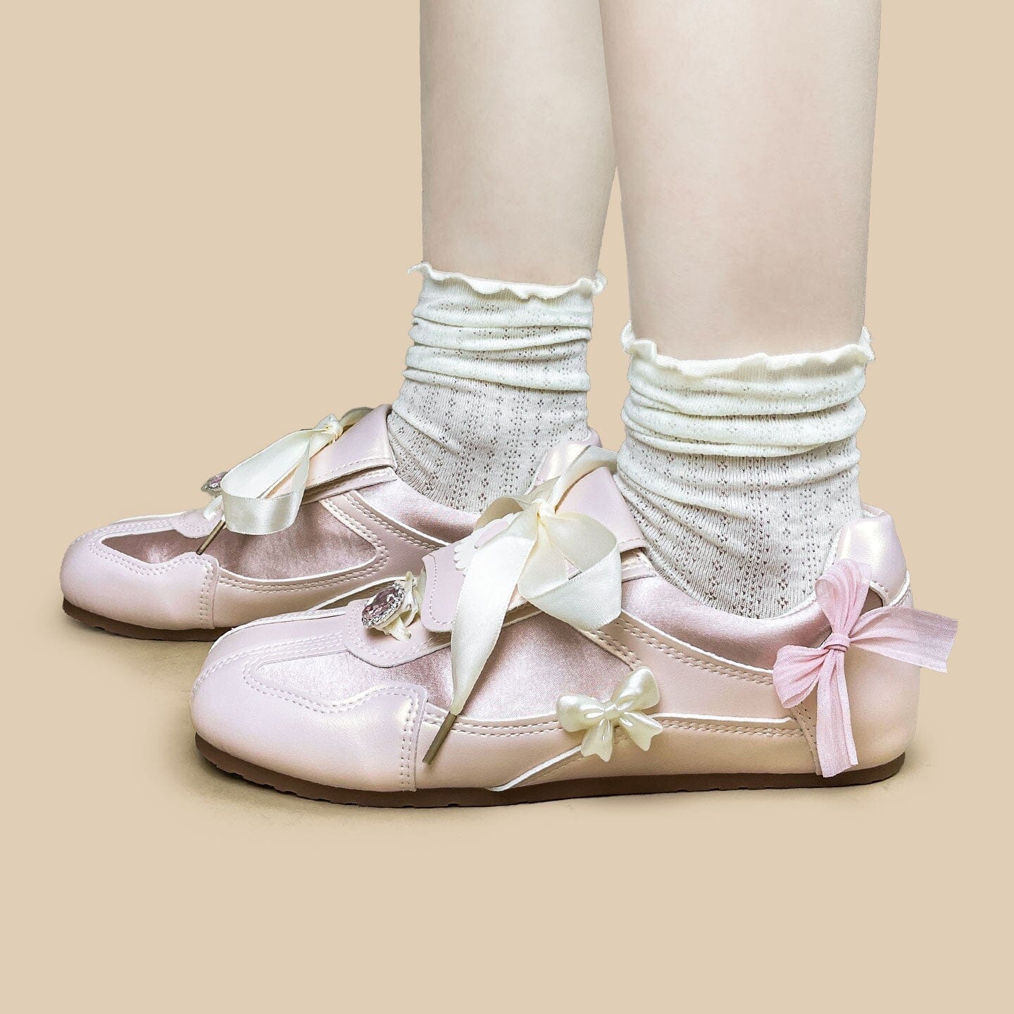 Coquette Porcelain Blush Pink Bow Charm Sneakers - Women's - Image 11
