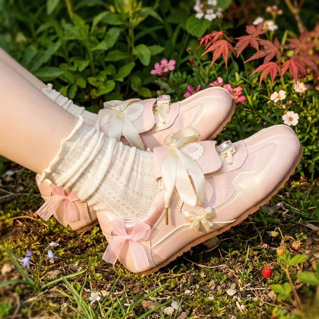 Coquette Porcelain Blush Pink Bow Charm Sneakers - Women's - Image 3