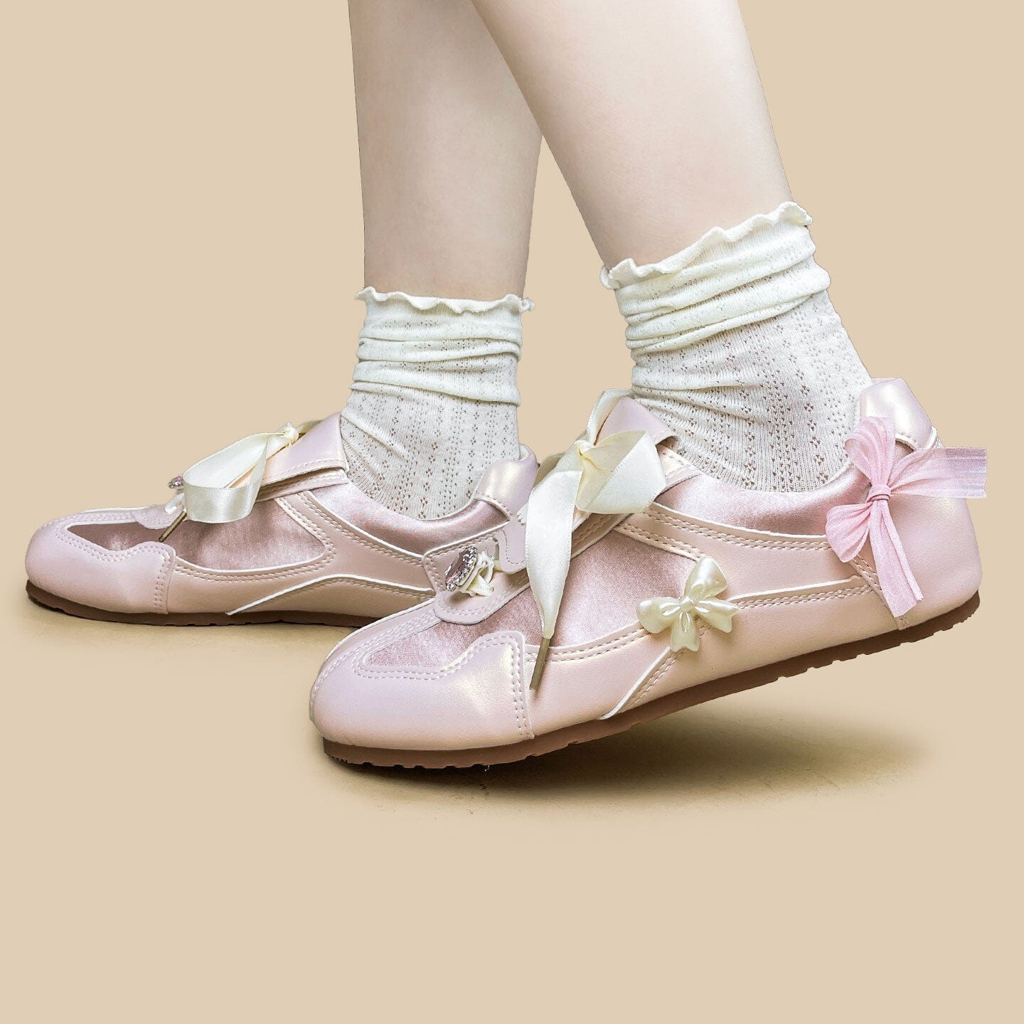 Coquette Porcelain Blush Pink Bow Charm Sneakers - Women's - Image 5