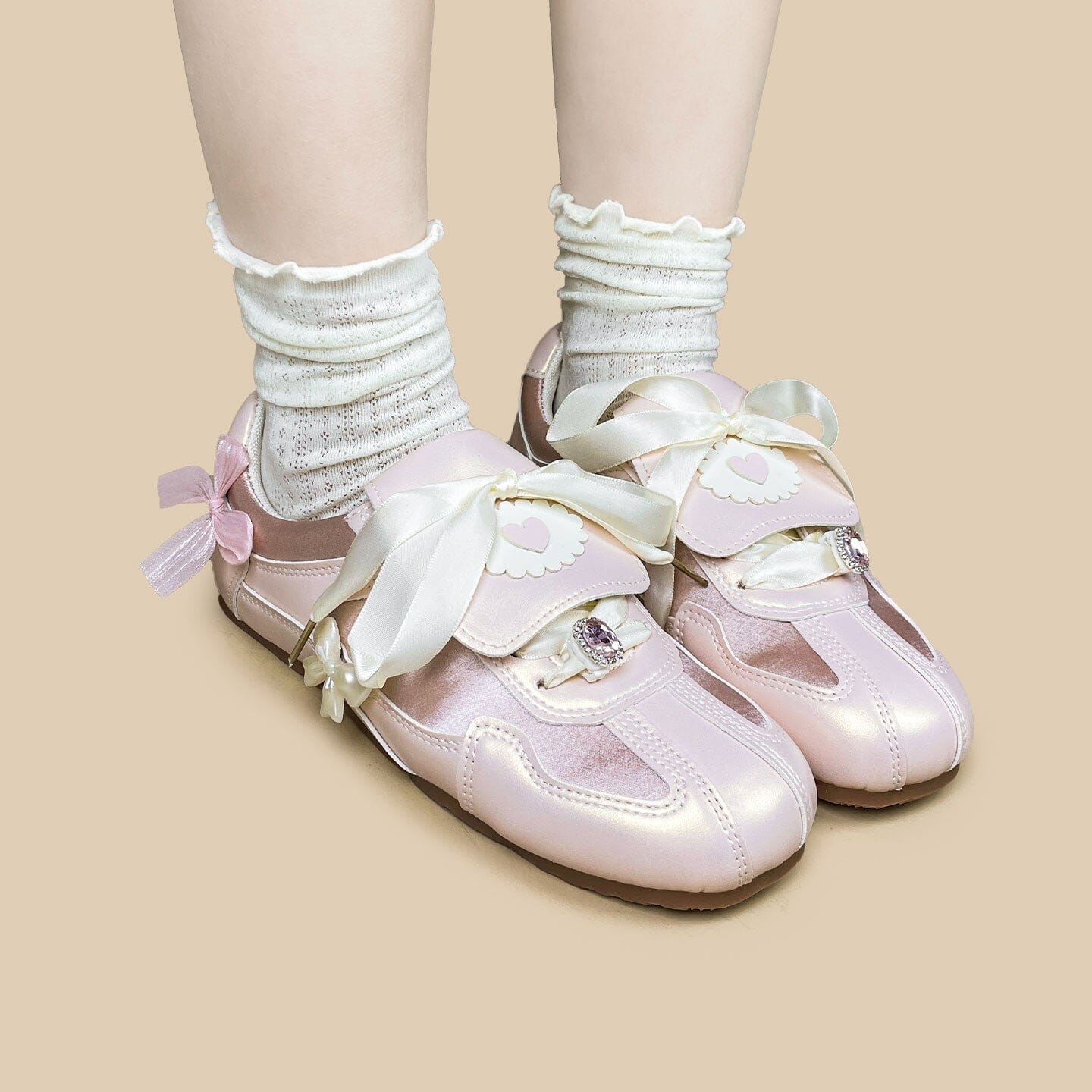 Coquette Porcelain Blush Pink Bow Charm Sneakers - Women's - Image 6