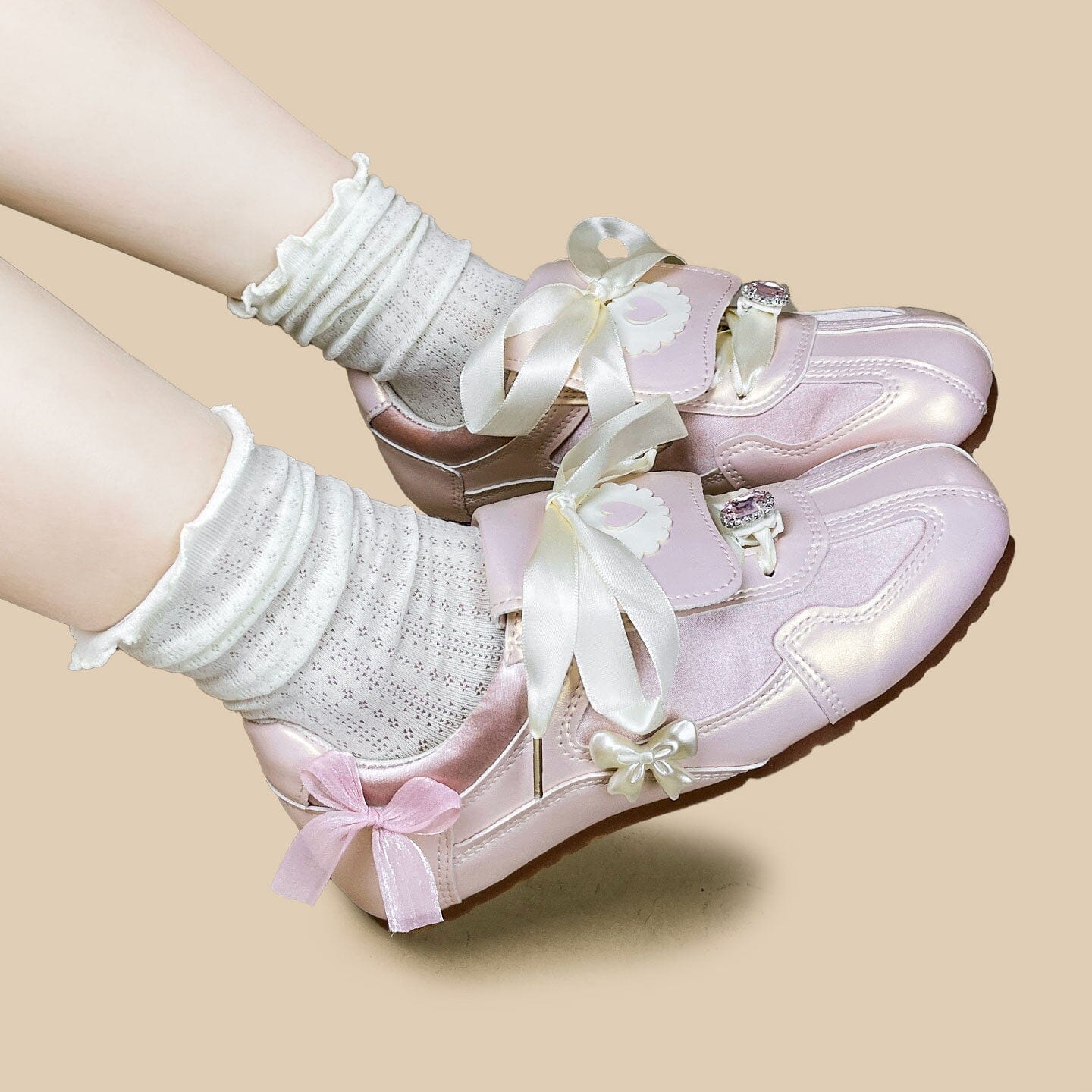 Coquette Porcelain Blush Pink Bow Charm Sneakers - Women's - Image 7