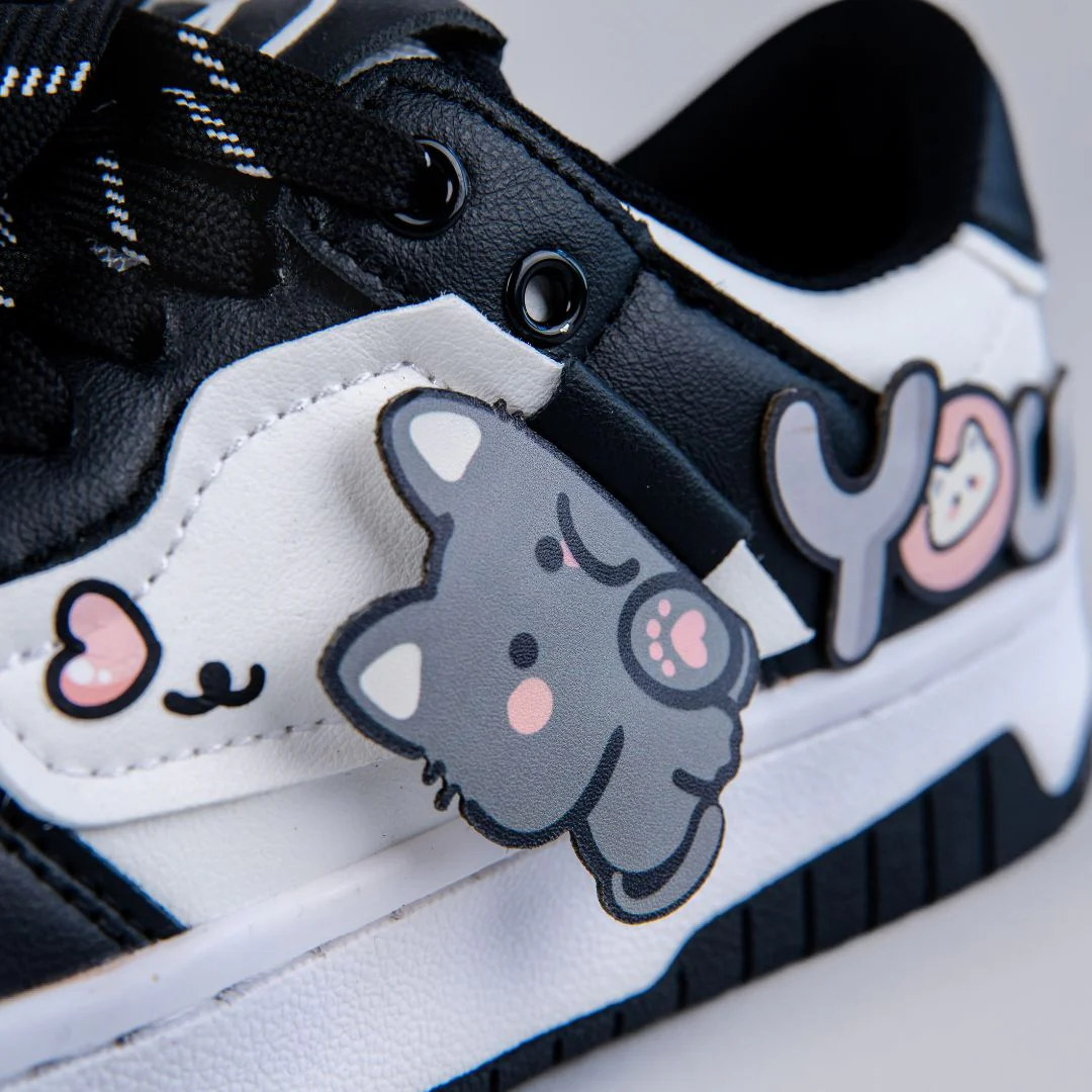 Cute Heart Neko Chunky Black Shoes - Unisex - Image 2