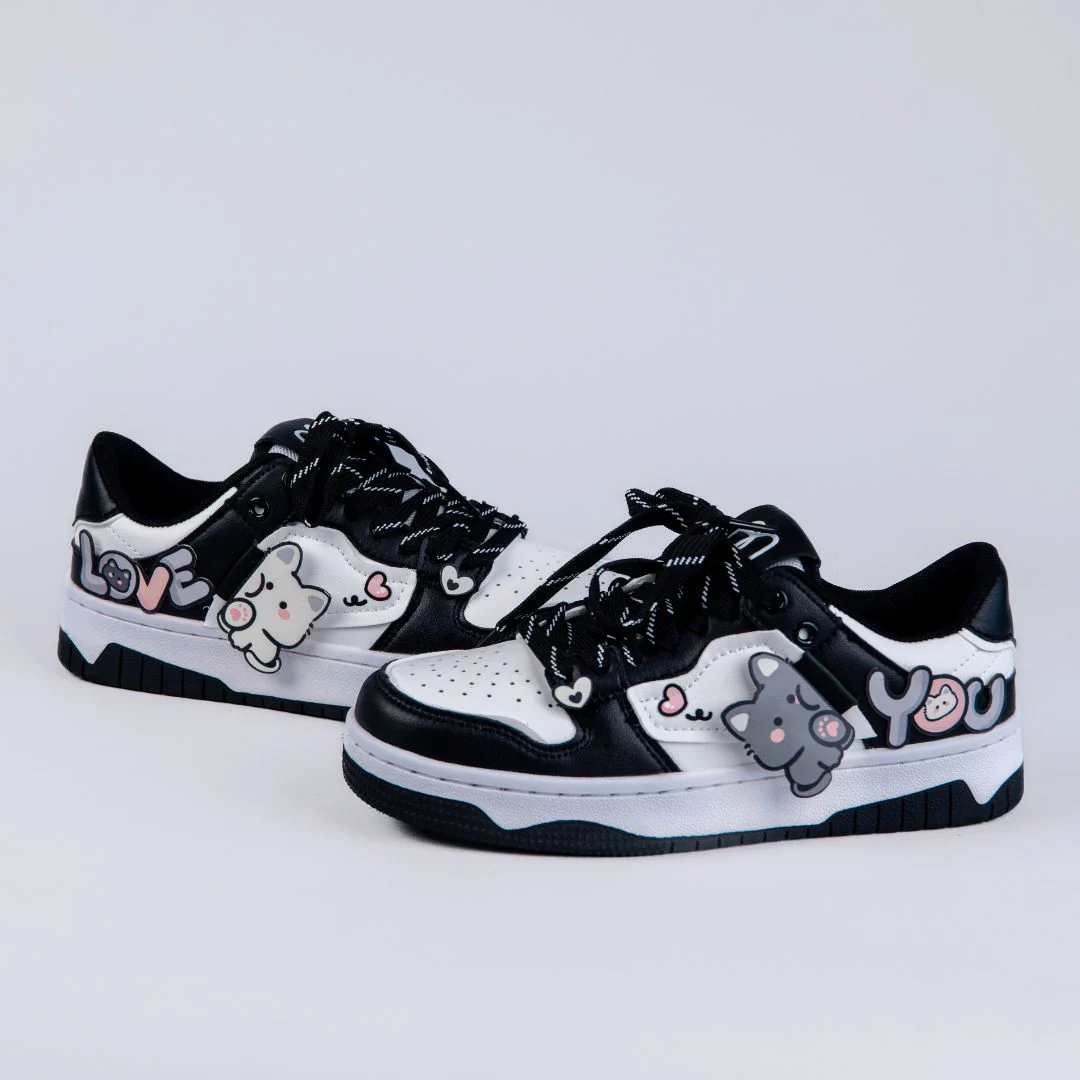 Cute Heart Neko Chunky Black Shoes - Unisex - Image 3