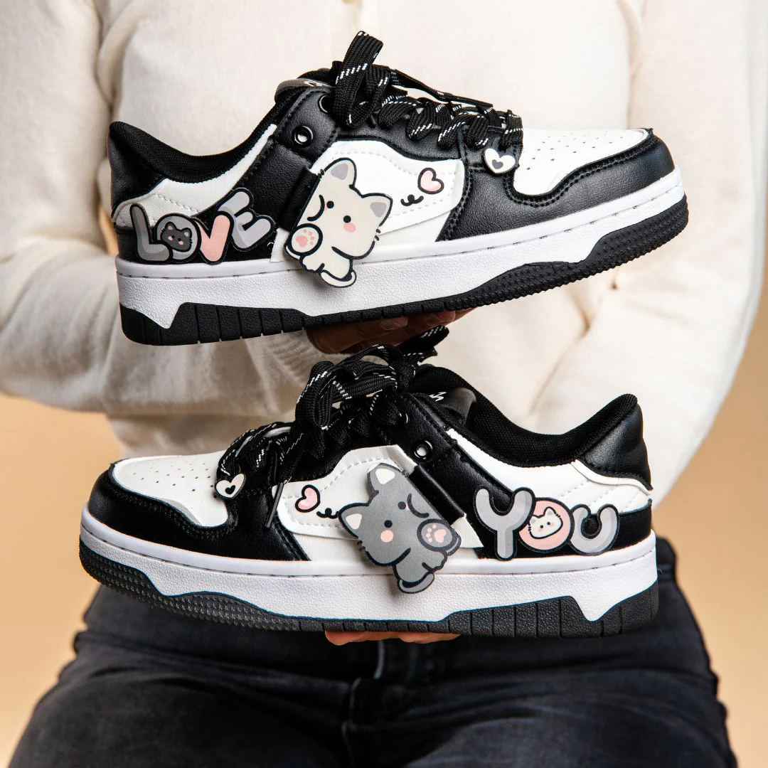Cute Heart Neko Chunky Black Shoes - Unisex - Image 5