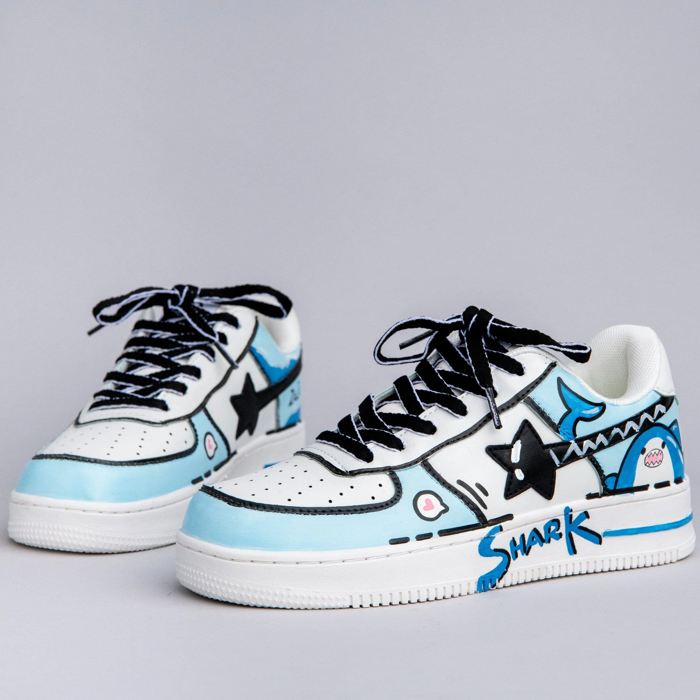 Hand Painted Bruce the Shark Casual White Shoes - Unisex - Image 3