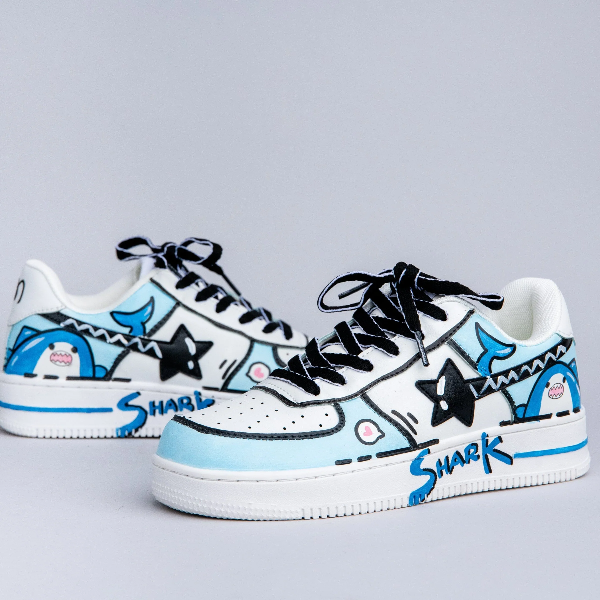 Hand Painted Bruce the Shark Casual White Shoes - Unisex - Image 4