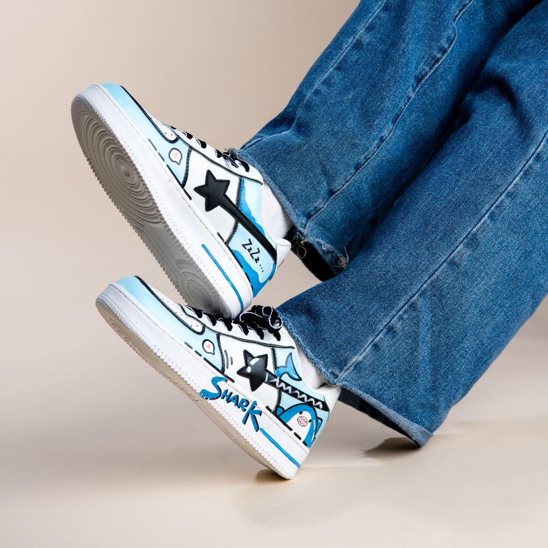 Hand Painted Bruce the Shark Casual White Shoes - Unisex - Image 8