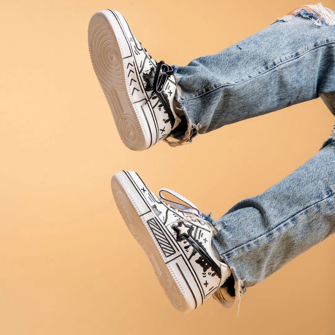 Hand Painted Bold Contrast Casual White Shoes - Unisex - Image 8