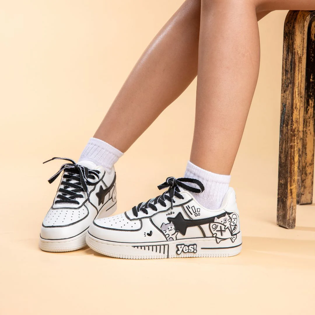Hand Painted Kawaii Cat Casual White Shoes - Unisex - Image 6
