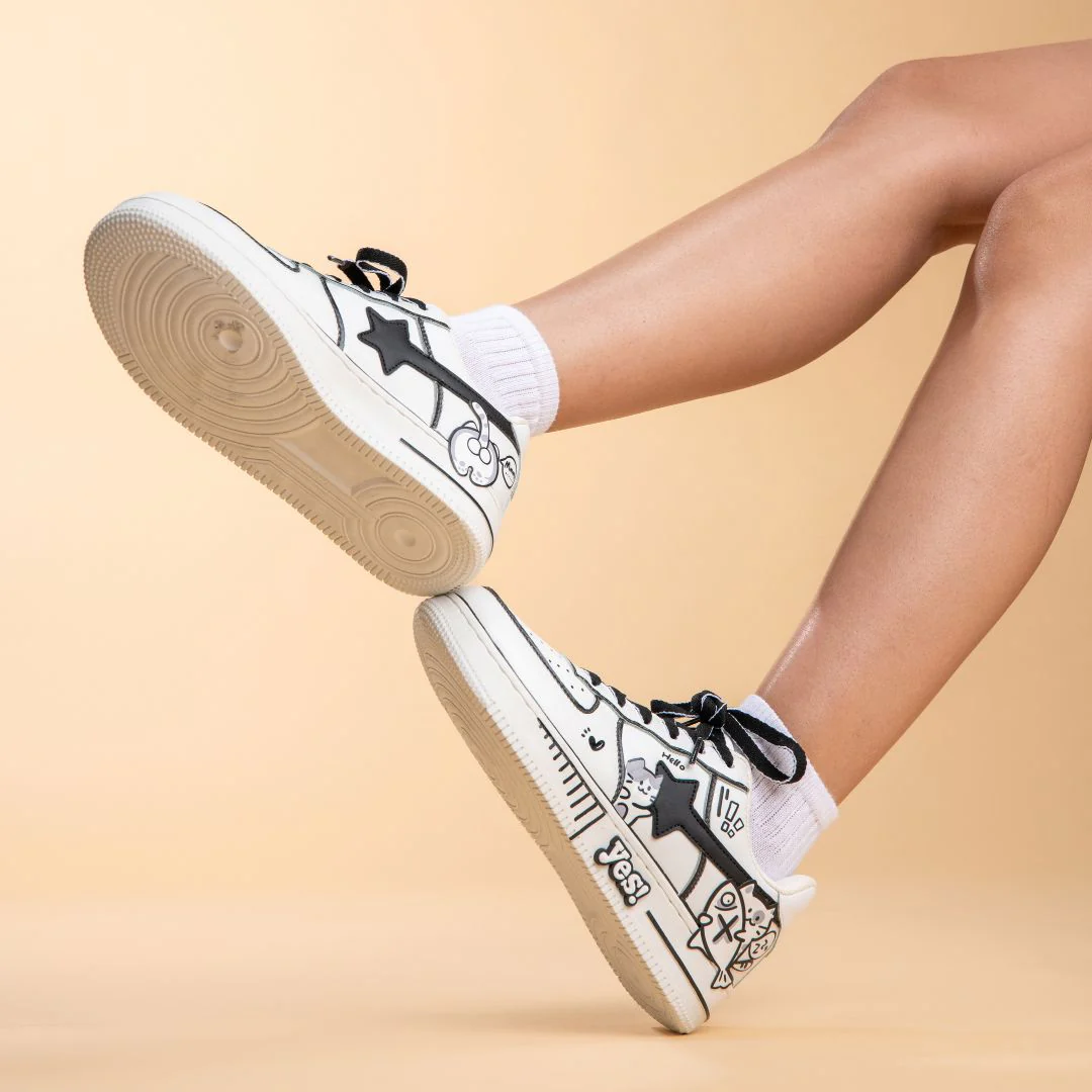 Hand Painted Kawaii Cat Casual White Shoes - Unisex - Image 7