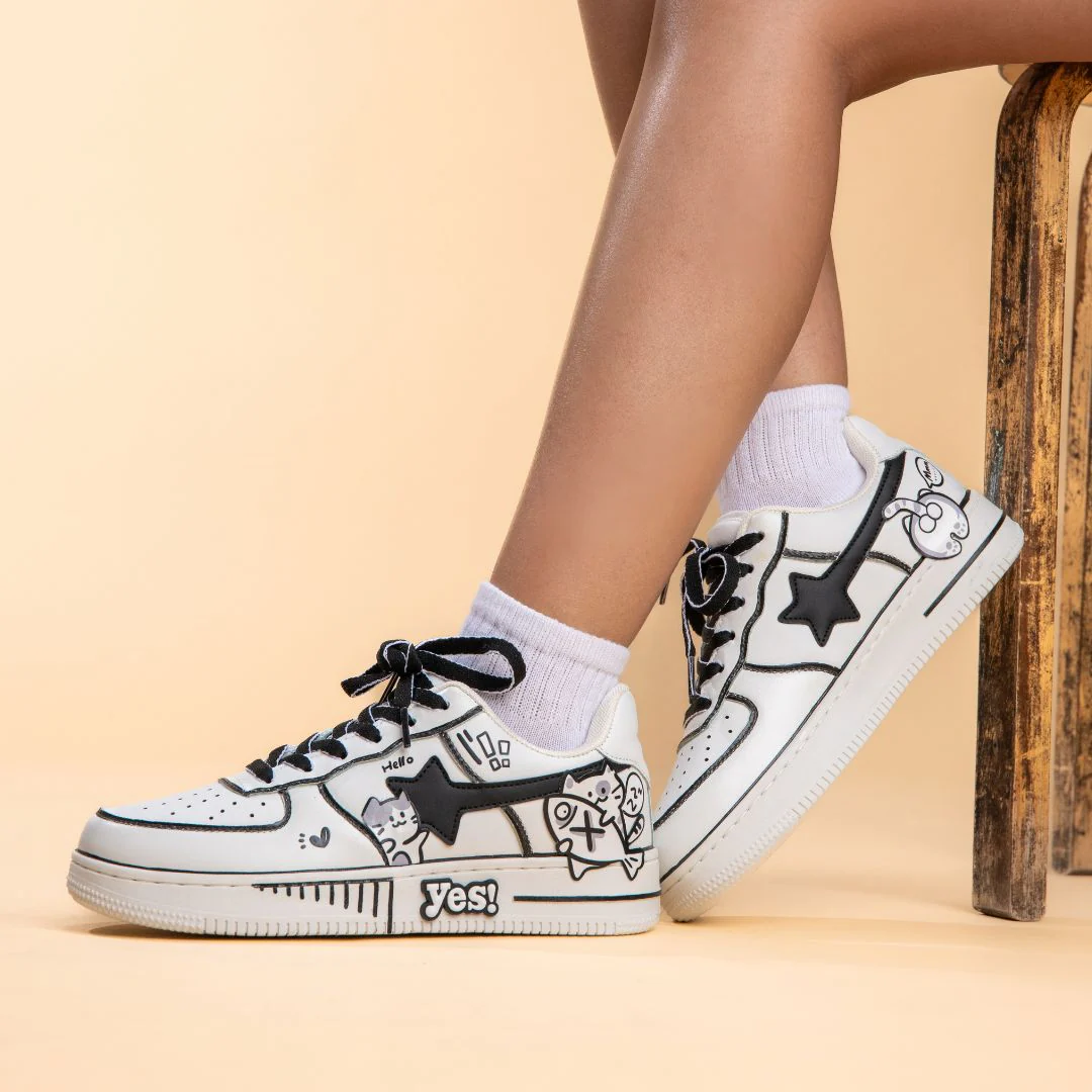Hand Painted Kawaii Cat Casual White Shoes - Unisex - Image 9