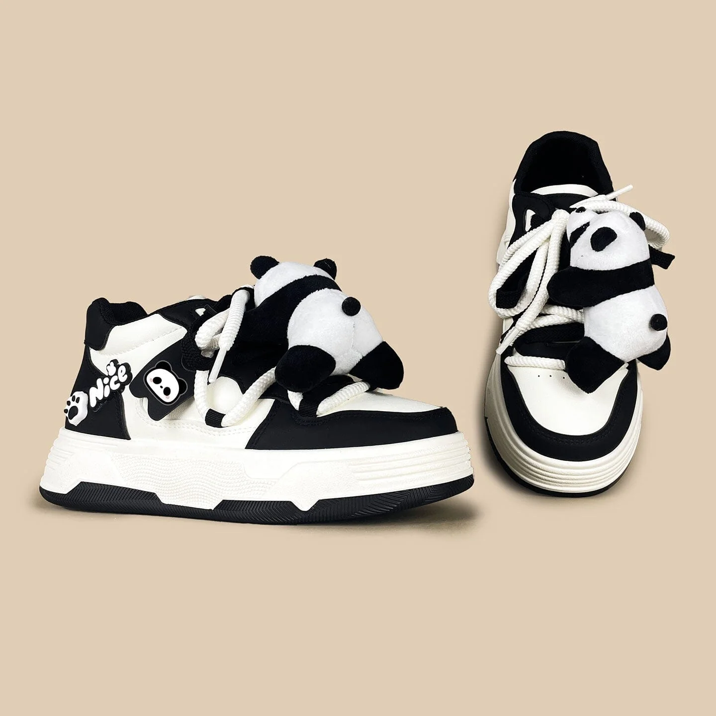Happy Panda Plush Chunky Mid Top Shoes  – Women's - Image 3
