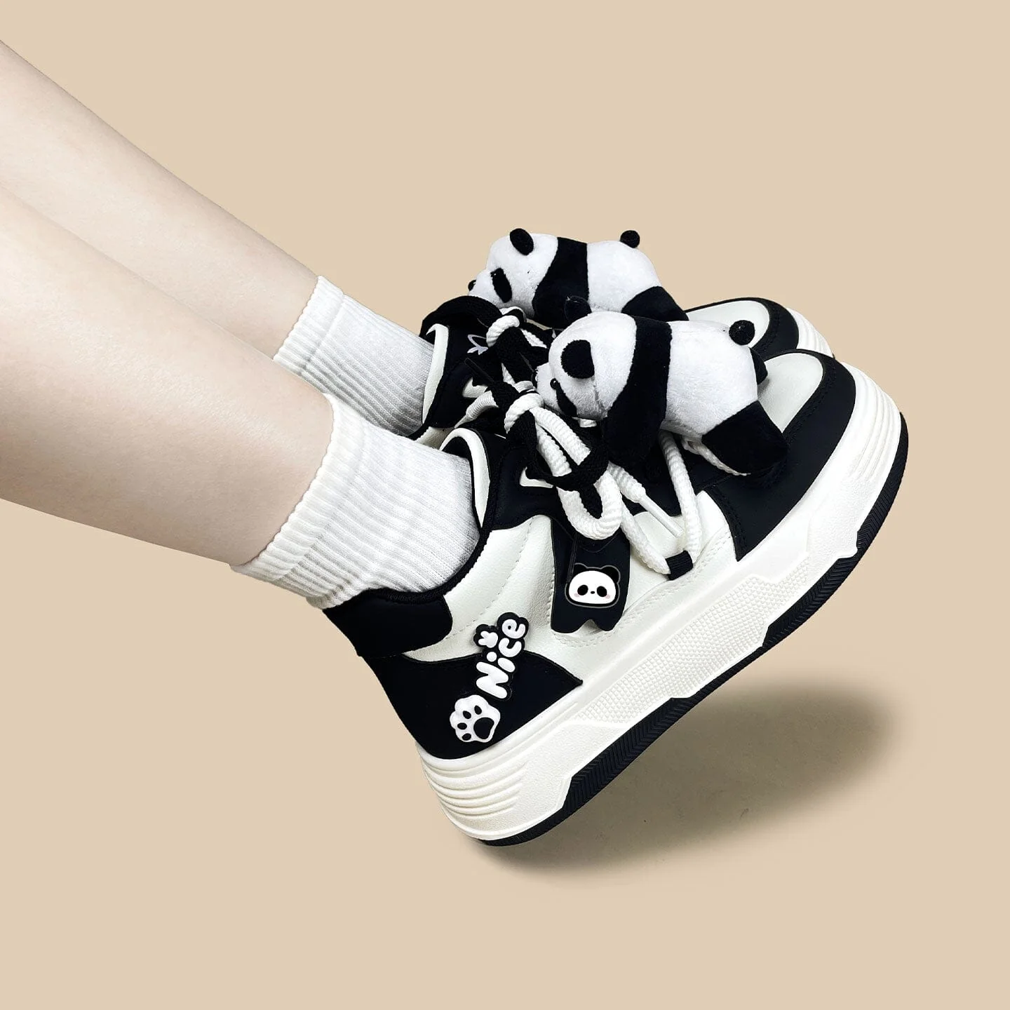 Happy Panda Plush Chunky Mid Top Shoes  – Women's - Image 6