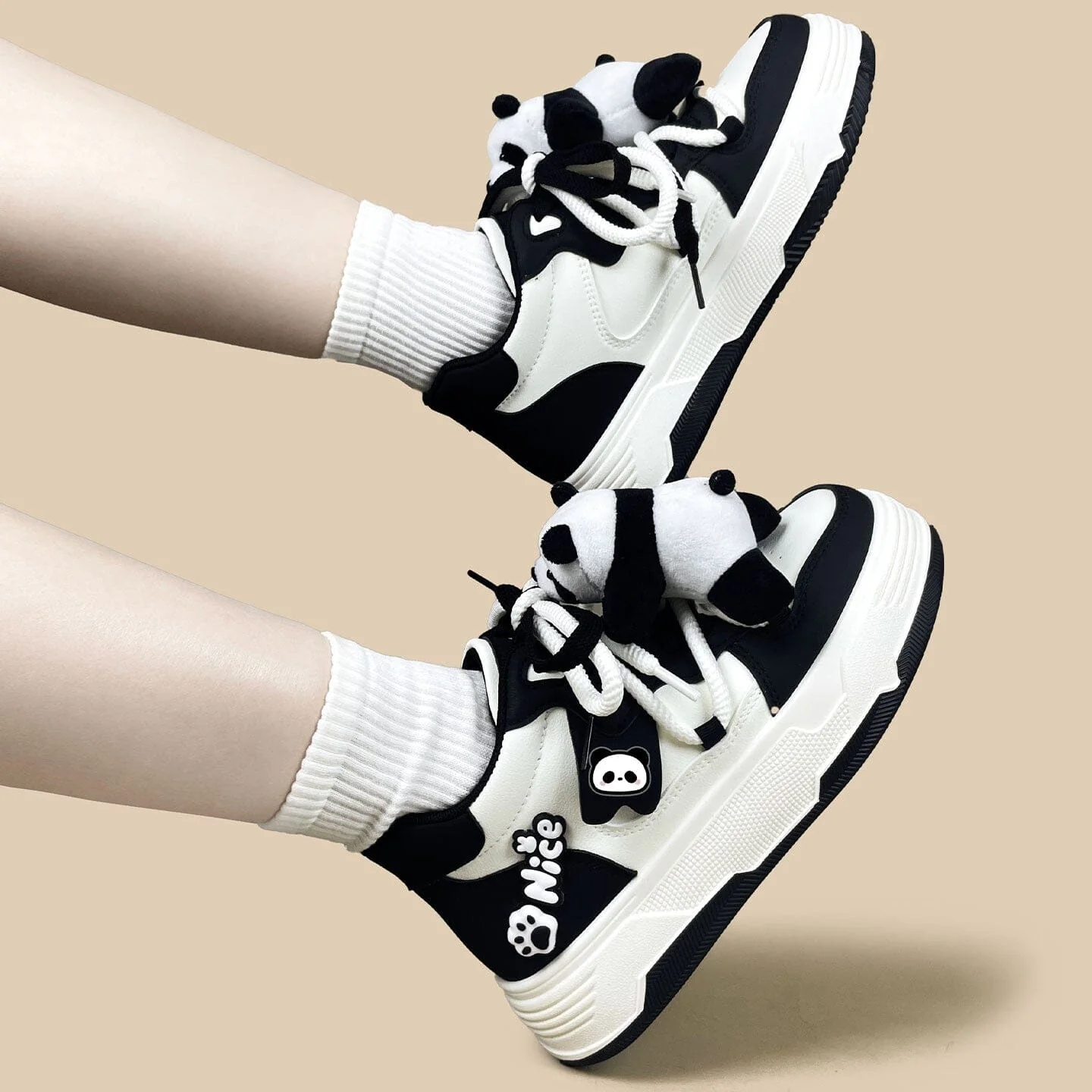 Happy Panda Plush Chunky Mid Top Shoes  – Women's - Image 9