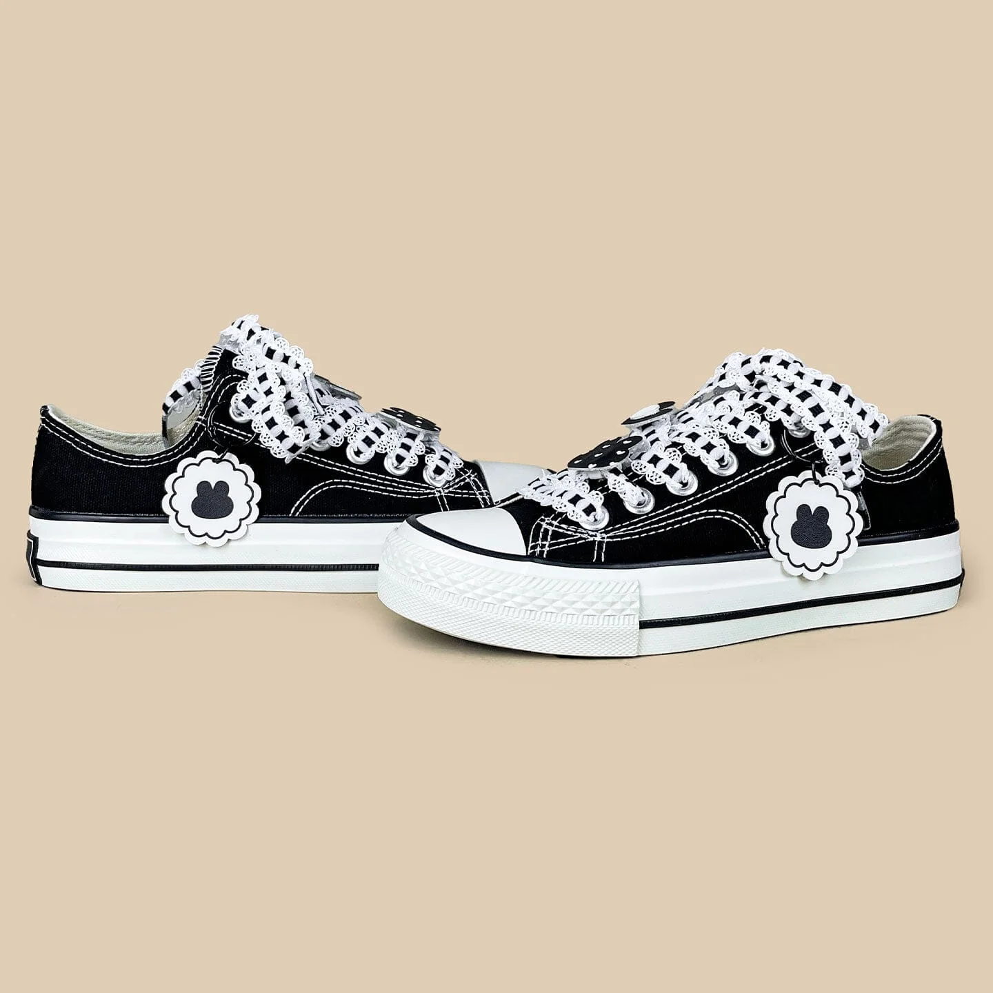Kawaii Bunny Lace Bow Low Top Canvas Shoes - Unisex - Image 4