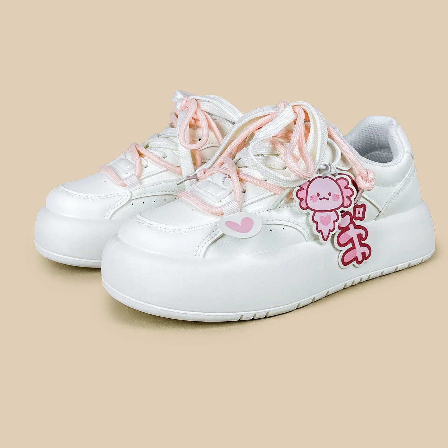 Kawaii Puff the Axolotl Pink Chunky Platform Sneakers - Women's - Image 2