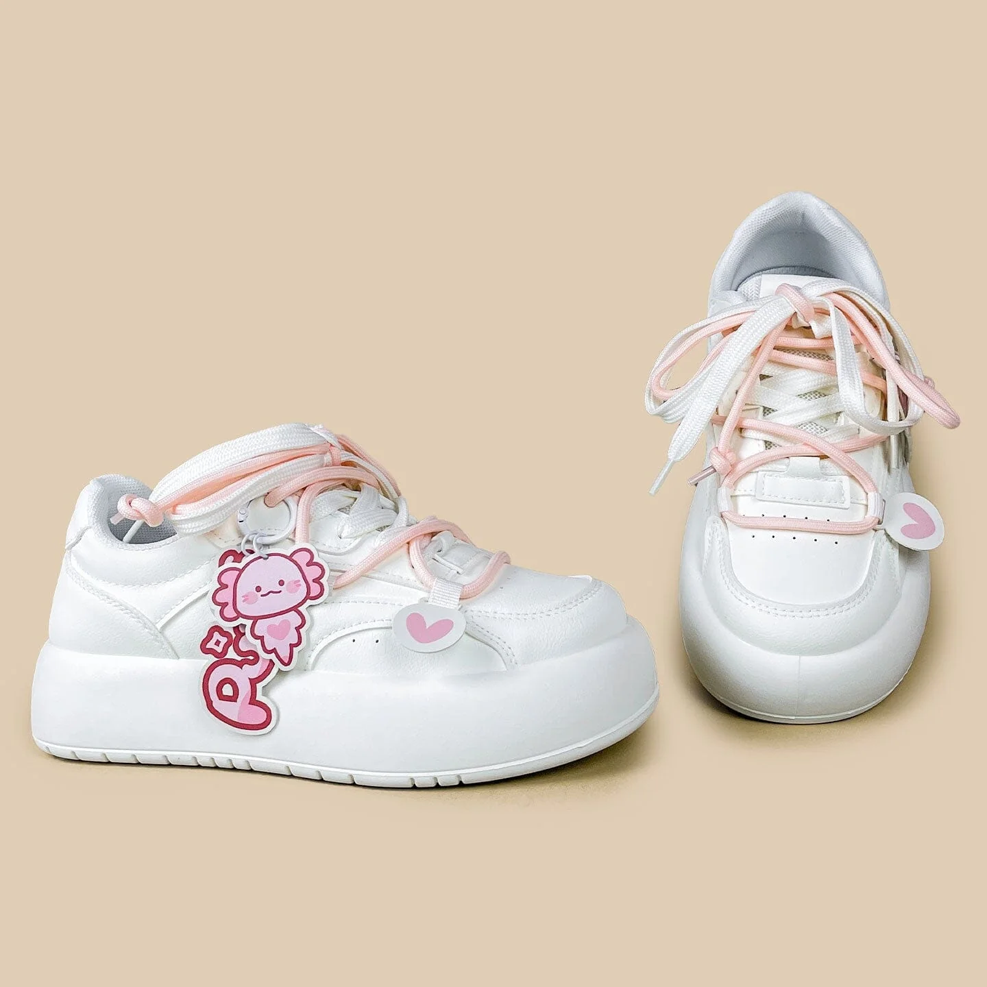 Kawaii Puff the Axolotl Pink Chunky Platform Sneakers - Women's - Image 4
