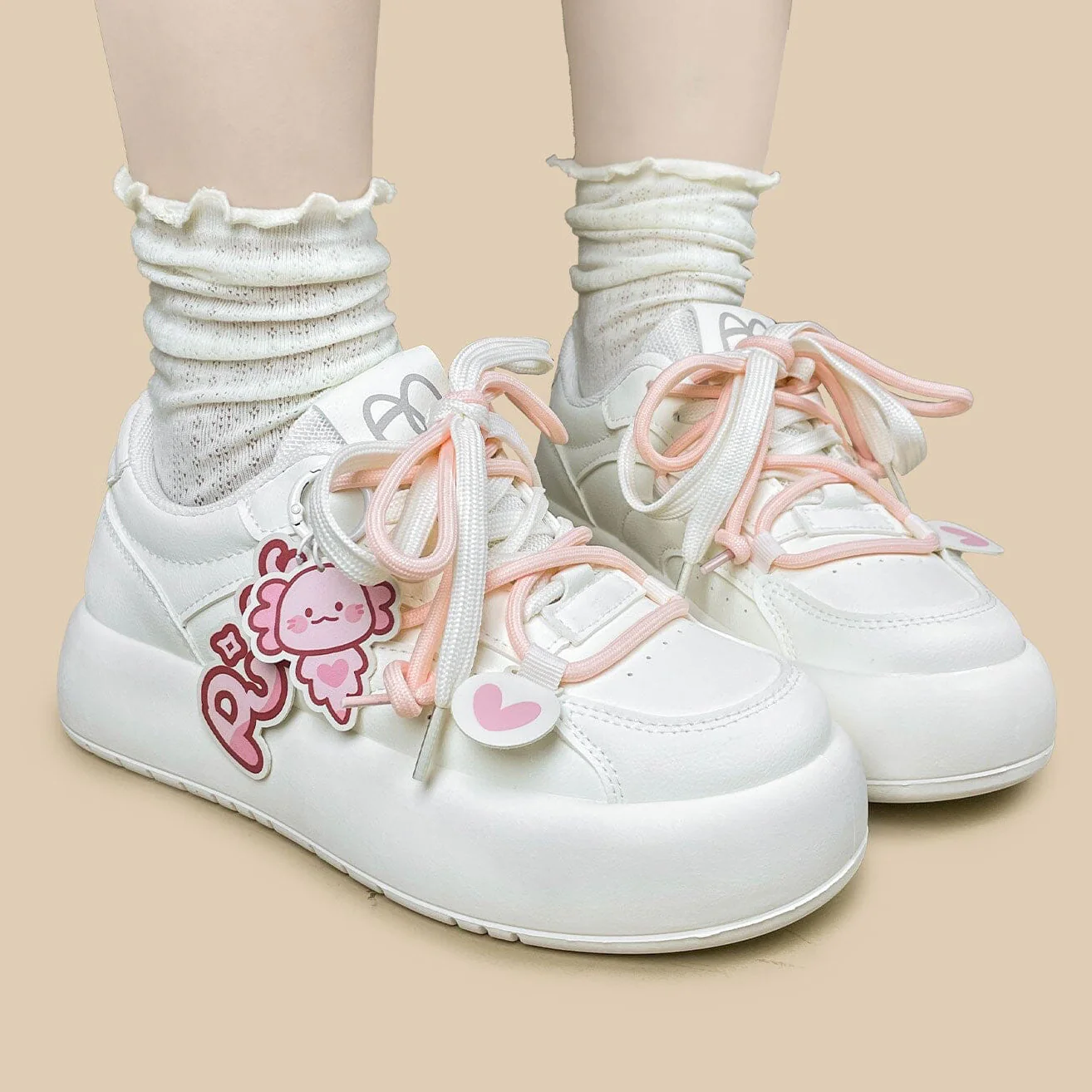 Kawaii Puff the Axolotl Pink Chunky Platform Sneakers - Women's - Image 6