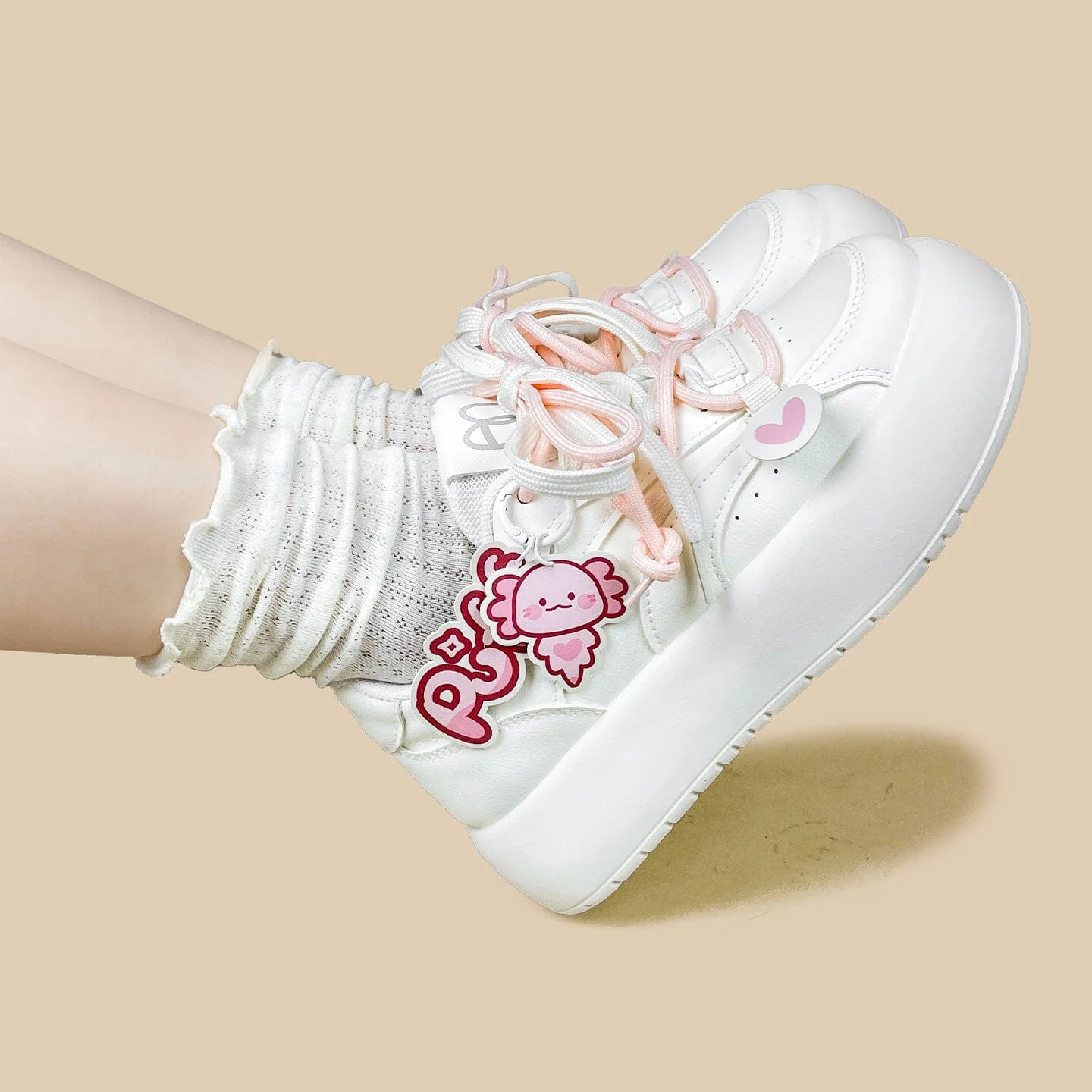 Kawaii Puff the Axolotl Pink Chunky Platform Sneakers - Women's - Image 7