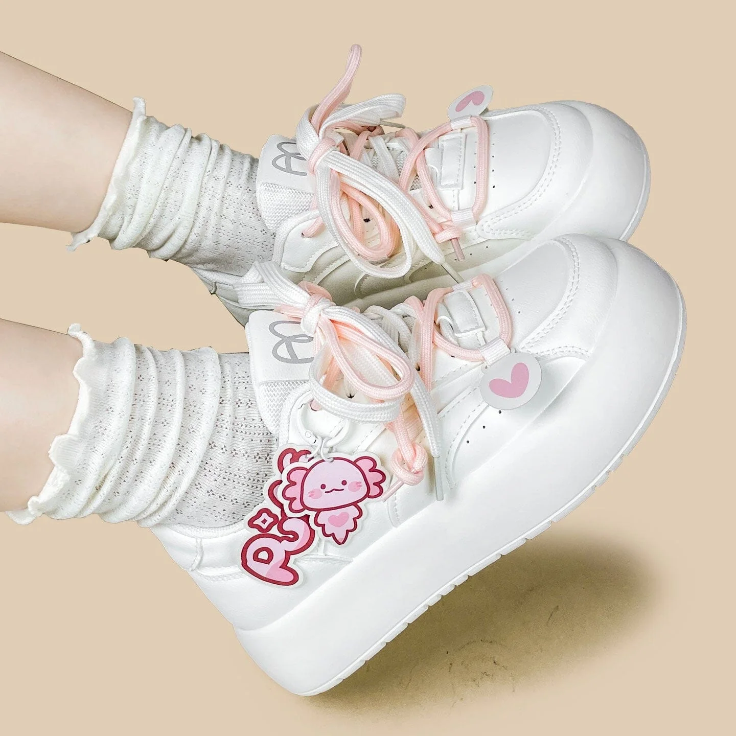Kawaii Puff the Axolotl Pink Chunky Platform Sneakers - Women's - Image 9