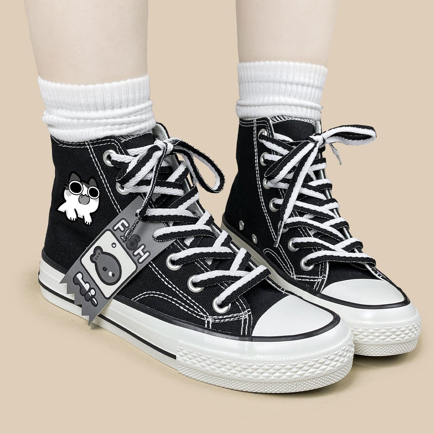 Neko Fish Bone Black High Top Canvas Shoes - Unisex - Image 9