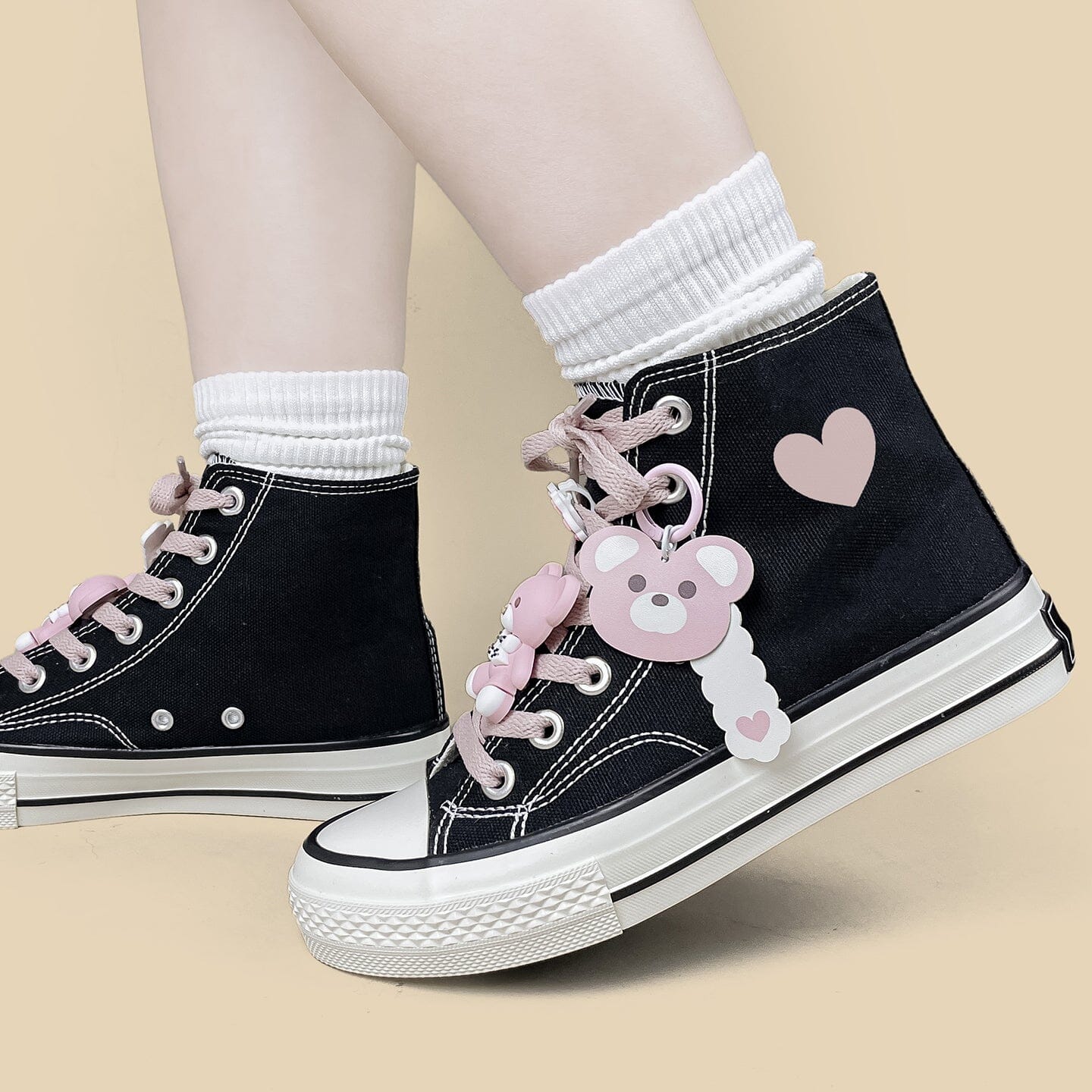 Pink Teddy Charms High Top Canvas Shoes - Unisex - Image 9