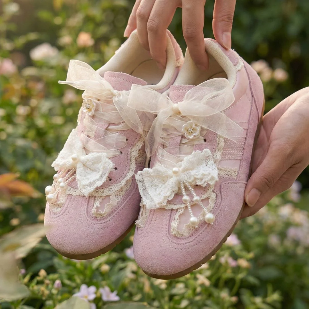 Porcelain Petal Bloom Blush Pink Bow Sneakers - Women's - Image 10
