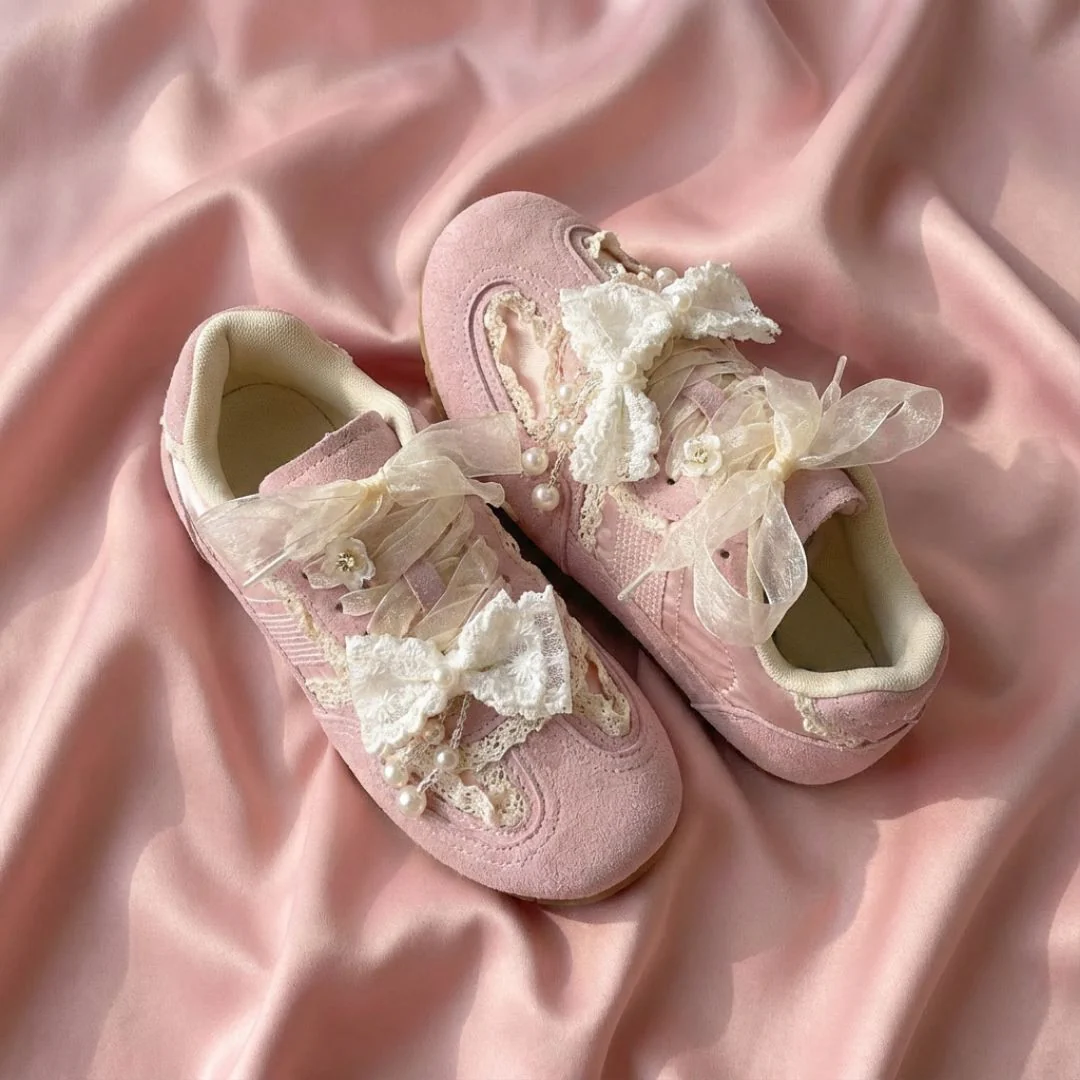 Porcelain Petal Bloom Blush Pink Bow Sneakers - Women's - Image 4
