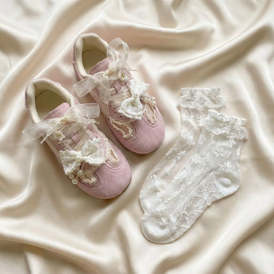 Porcelain Petal Bloom Blush Pink Bow Sneakers - Women's - Image 5