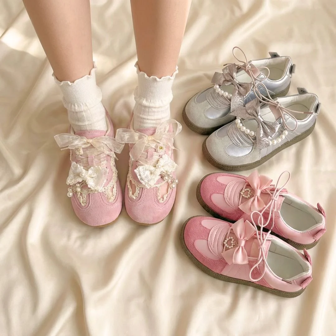 Porcelain Petal Bloom Blush Pink Bow Sneakers - Women's - Image 7