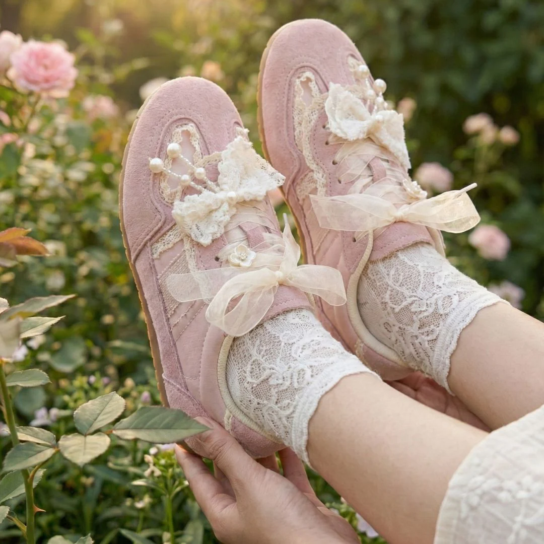 Porcelain Petal Bloom Blush Pink Bow Sneakers - Women's - Image 9