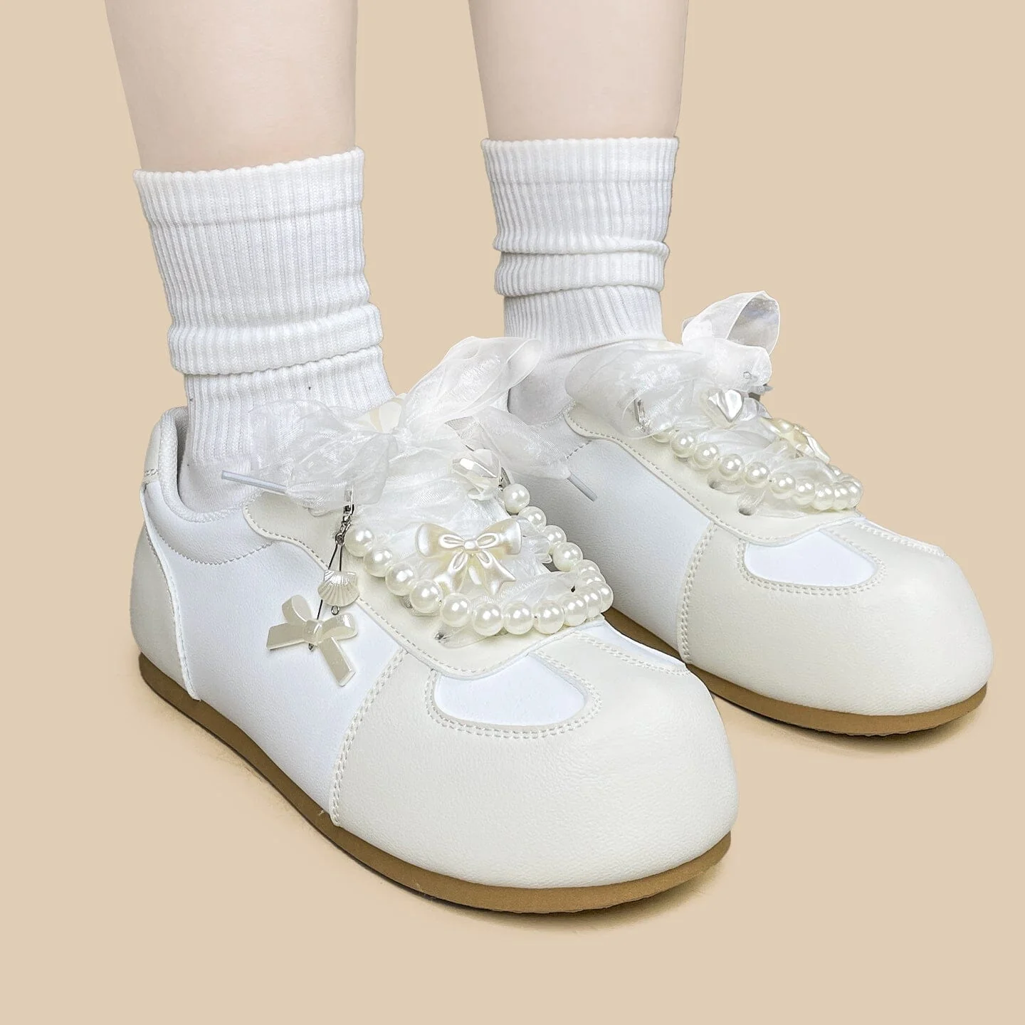 Romantic Pearl and Bow Casual Sneakers – Women’s - Image 10