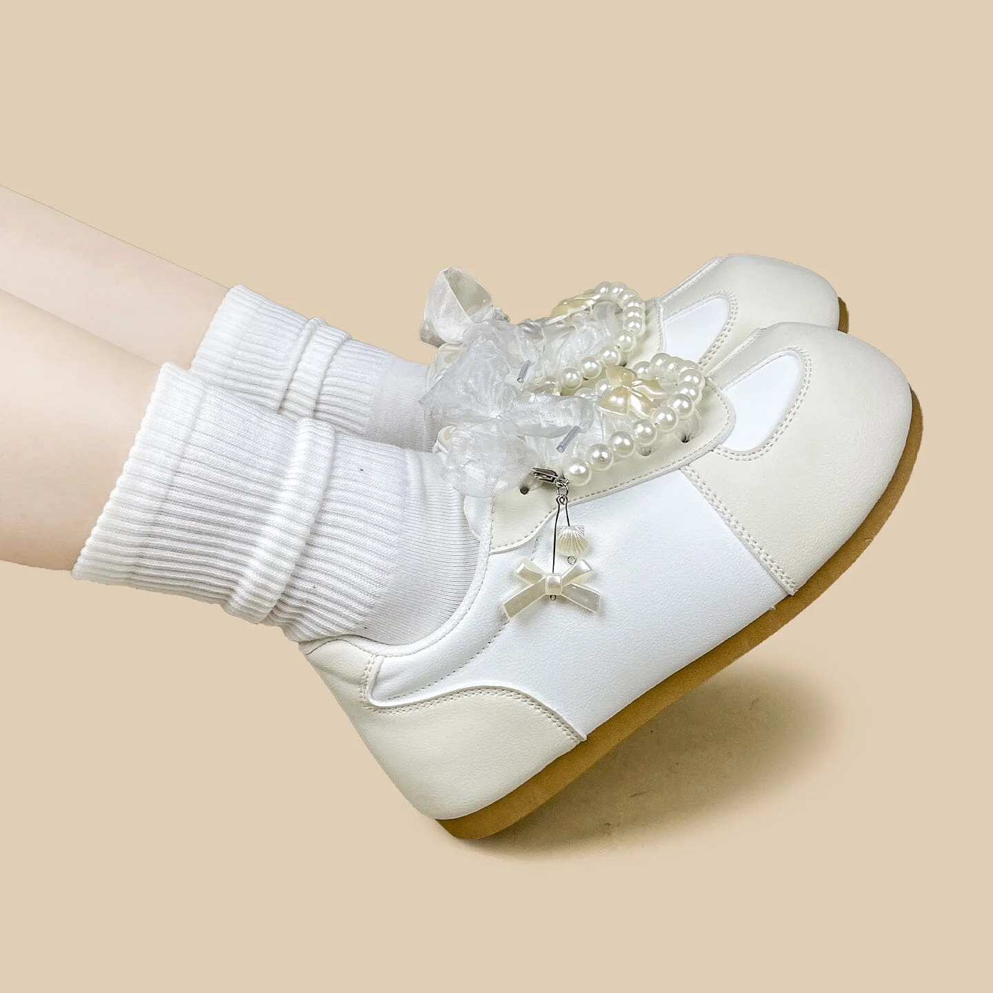 Romantic Pearl and Bow Casual Sneakers – Women’s - Image 11