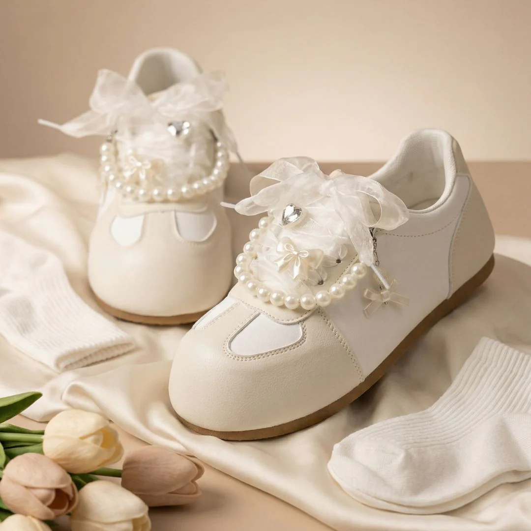 Romantic Pearl and Bow Casual Sneakers – Women’s - Image 3