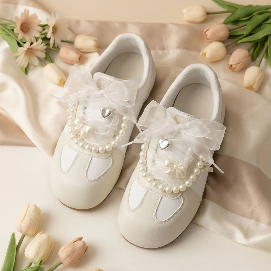 Romantic Pearl and Bow Casual Sneakers – Women’s - Image 4