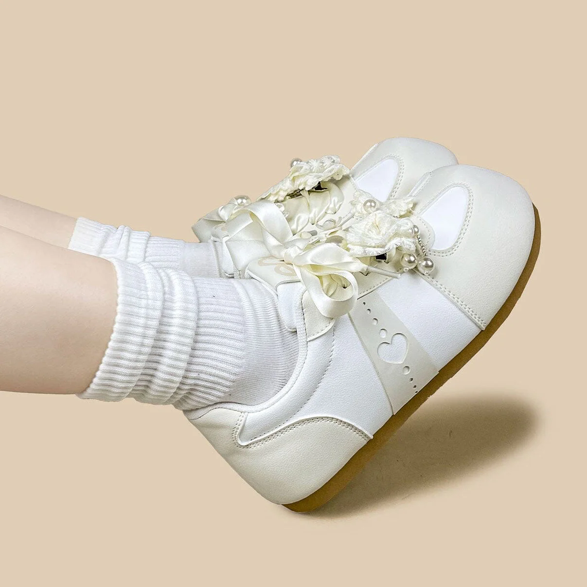 Romantic Pearl Ribbon Dream Casual Sneakers – Women’s - Image 10